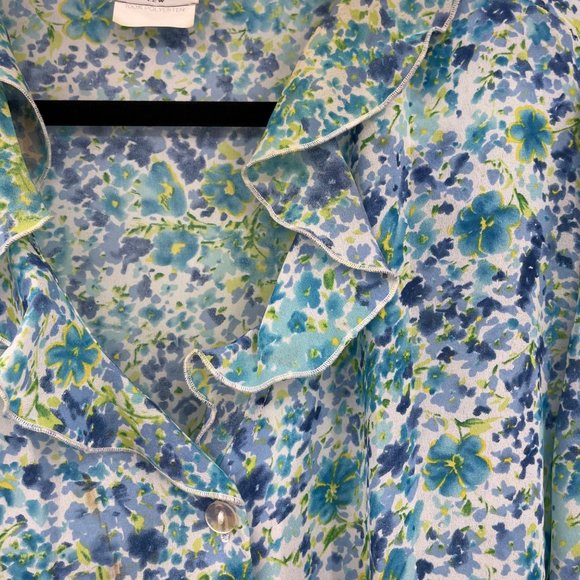 Joan Leslie Skirt Set 22W Blue White Button Down Blouse Floral Vintage - Picture 7 of 16